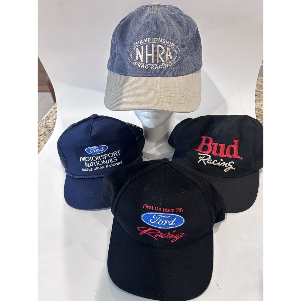 4 Piece Lot Of Drag, Racing Motorsports, Bud Ford Bundle Of‎ Caps  3346 Vintage